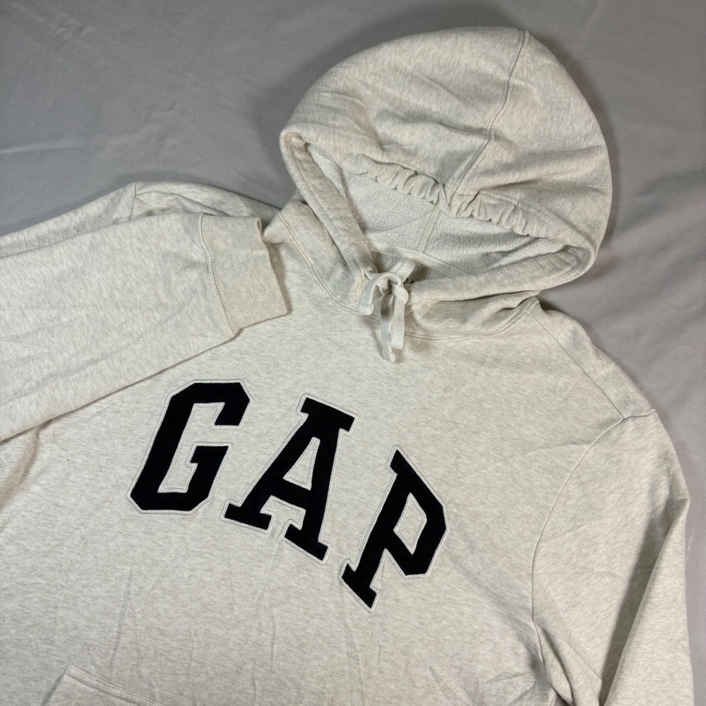 Gap Arch Logo Hoodie Mens Large Oatmeal Heather Fleece Pullover Sweatshirt L